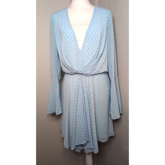 JAYGODFREY Dresses & Skirts - Jay Godfrey Swiss Dot Bell Sleeve Wrap Dress Blue Romantic Designer